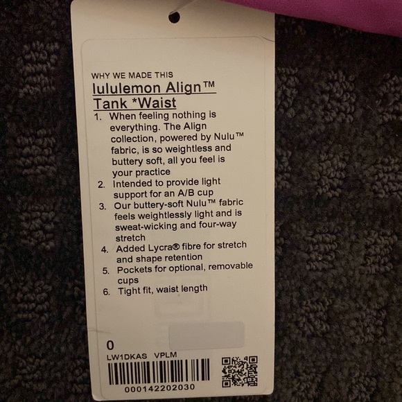 Lulu align tank magenta purple color and size 0 - Picture 2 of 3